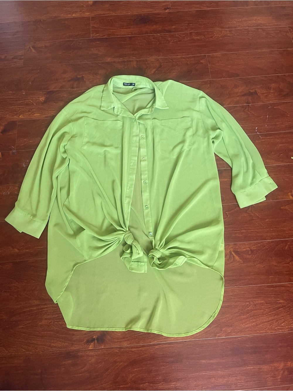 SHEIN Light Green Button-Front Tie Blouse